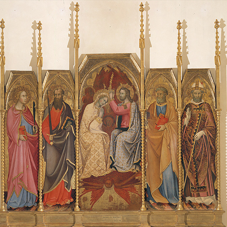 Polittico dell'Incoronazione della Vergine, Incoronazione di Maria Vergine tra Santi (polittico, frammento) di Andrea di Bartolo, Giorgio di Andrea (sec. XV)