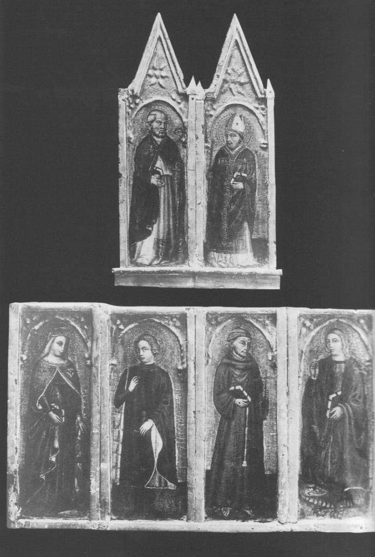 San Nicola di Bari; Santa Caterina d'Alessandria; San Francesco; Santo Vescovo; Santa Margherita d'Antiochia; San Giuliano, San Nicola di Bari/ Santa Caterina d'AlesSandria/ San Francesco/ Santo Vescovo/ Santa Margherita d'Antiochia/ San Giuliano (polittico, frammento) di Giovanni di Pietro (sec. XV)