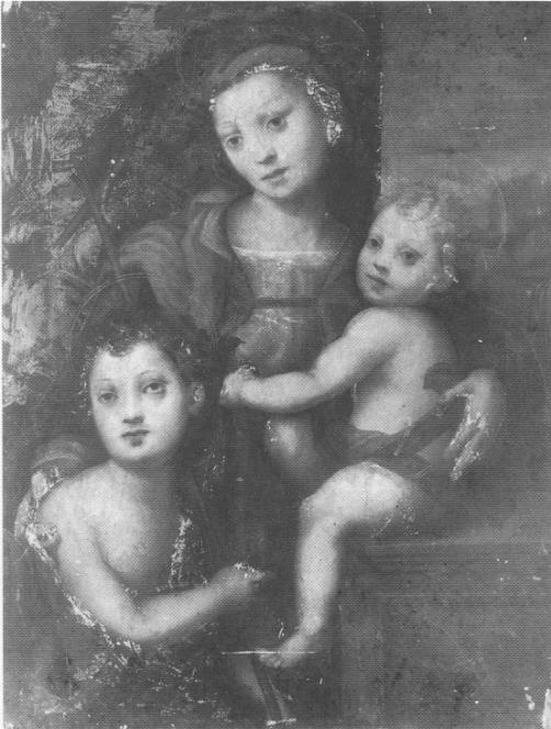 Madonna con il Bambino e San Giovannino, Madonna con Bambino e San Giovannino (dipinto, opera isolata) di Maestro di Volterra (metà sec. XVI)