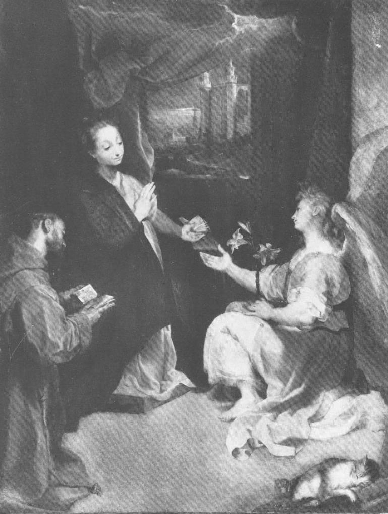 Annunciazione con San Francesco, Annunciazione con San Francesco (dipinto, opera isolata) di Fiori Federico detto Barocci (scuola) (primo quarto sec. XVII)