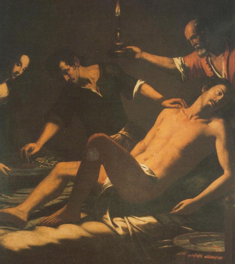 San Sebastiano curato da Irene, San Sebastiano curato da Irene (dipinto, opera isolata) di Guerrieri Giovanni Francesco (sec. XVII)