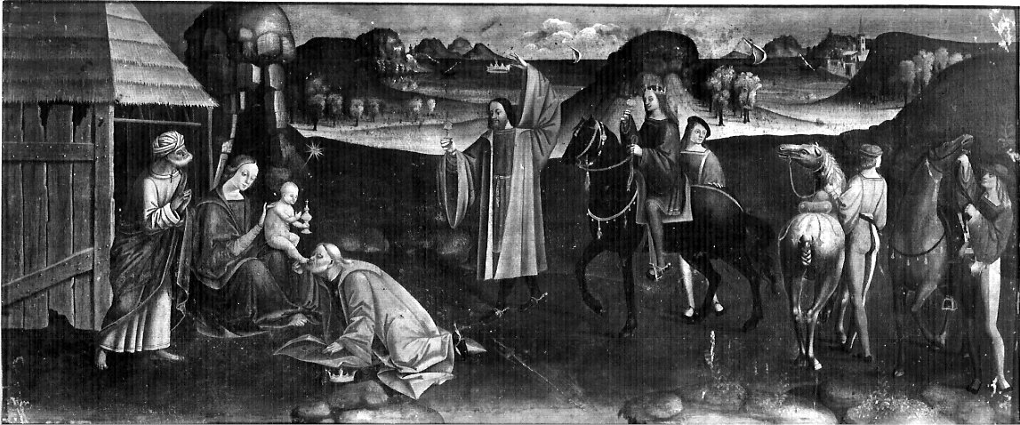 Adorazione dei Magi, adorazione dei Re Magi (dipinto, elemento d'insieme) di Pagani Giovanni, Pagani Vincenzo (sec. XVI)