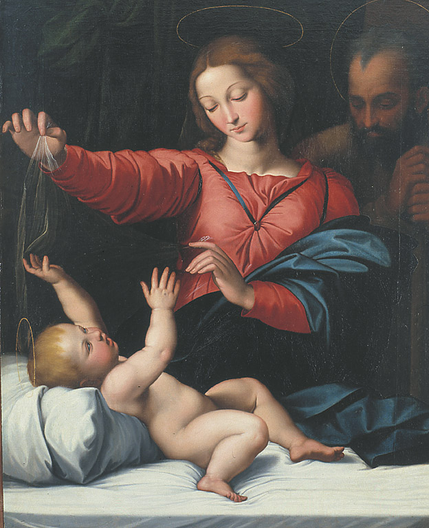Madonna del velo, Madonna con Bambino e San Giuseppe (dipinto, opera isolata) di Salvi Giovanni Battista detto Sassoferrato (attribuito) (sec. XVII)