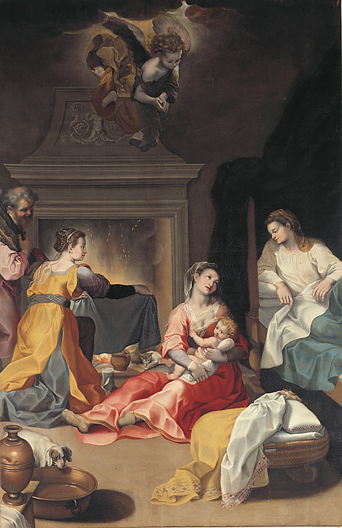 Natività della Vergine, nascita di Maria Vergine (dipinto, opera isolata) di Vitali Alessandro (attribuito) (sec. XVII)