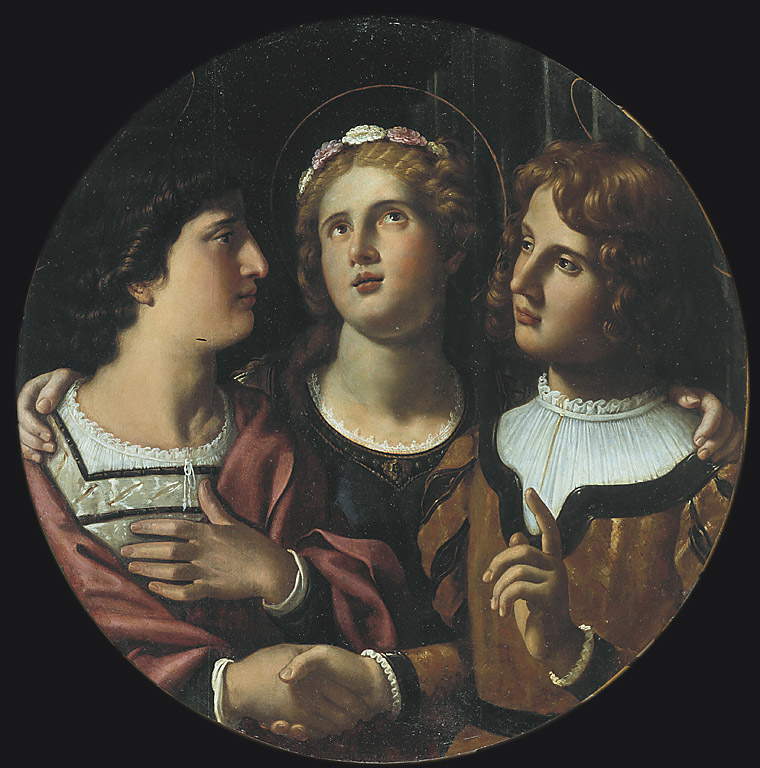 Santa Cecilia tra i Santi Tiburzio e Valeriano, Santa Cecilia tra San Tiburzio e San Valeriano (dipinto, opera isolata) di Gramatica Antiveduto (sec. XVII)