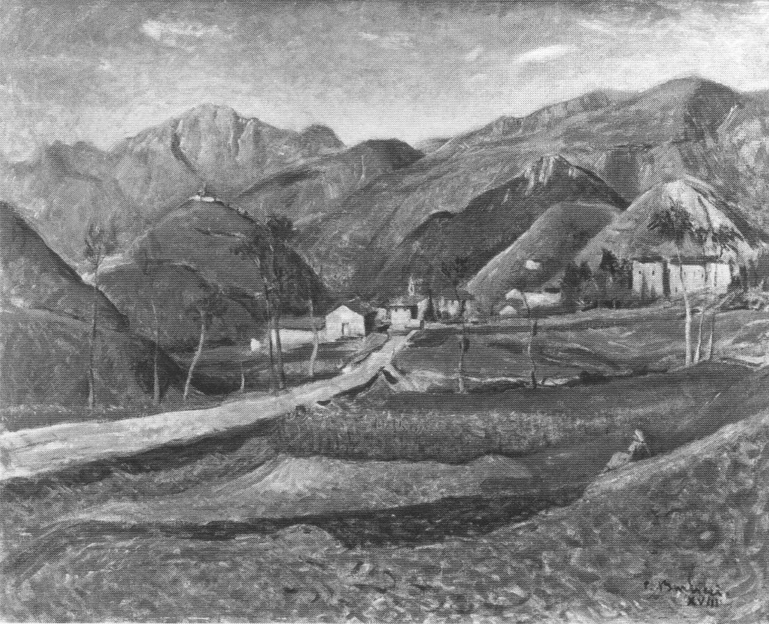 Paesaggio bergamasco, paesaggio montano (dipinto, opera isolata) di Barbieri Contardo (sec. XX)