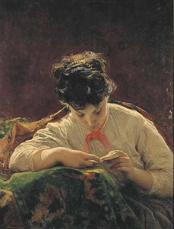 La lettrice, giovane donna (dipinto, opera isolata) di Bianchi Mosè (sec. XIX)