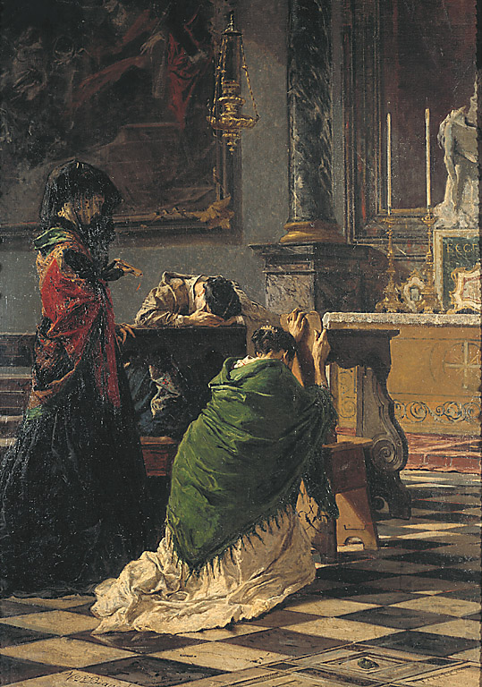 I fratelli sono al campo! Ricordo di Venezia, donne che pregano (dipinto, opera isolata) di Bianchi Mosè (sec. XIX)