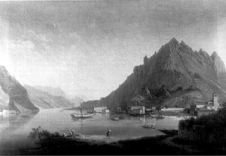 Veduta del lago di Lecco, paesaggio lagunare (dipinto, opera isolata) di Gozzi Marco (sec. XIX)