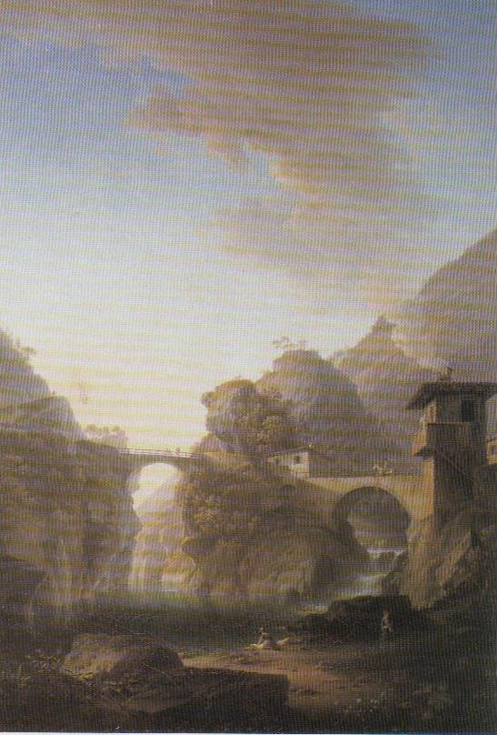 Veduta dei ponti di Sedrina, paesaggio roccioso (dipinto, opera isolata) di Gozzi Marco (sec. XIX)