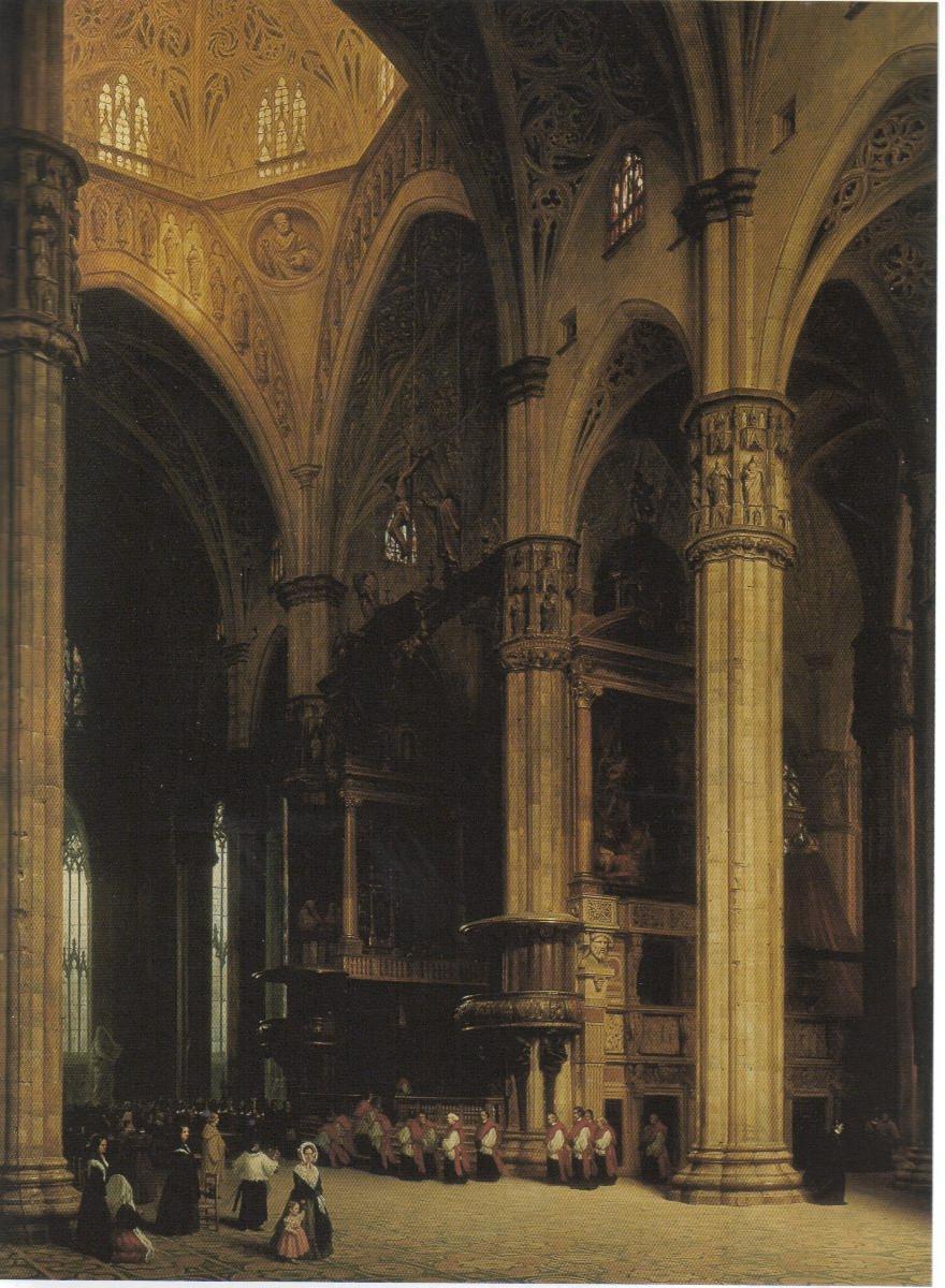 Interno del Duomo di Milano, interno del Duomo in Milano (dipinto, opera isolata) di Lebrun Hippolyte (sec. XIX)