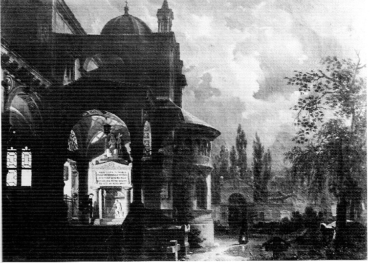 Cappella mortuaria, veduta di una cappella mortuaria (dipinto, opera isolata) di Migliara Giovanni (sec. XIX)
