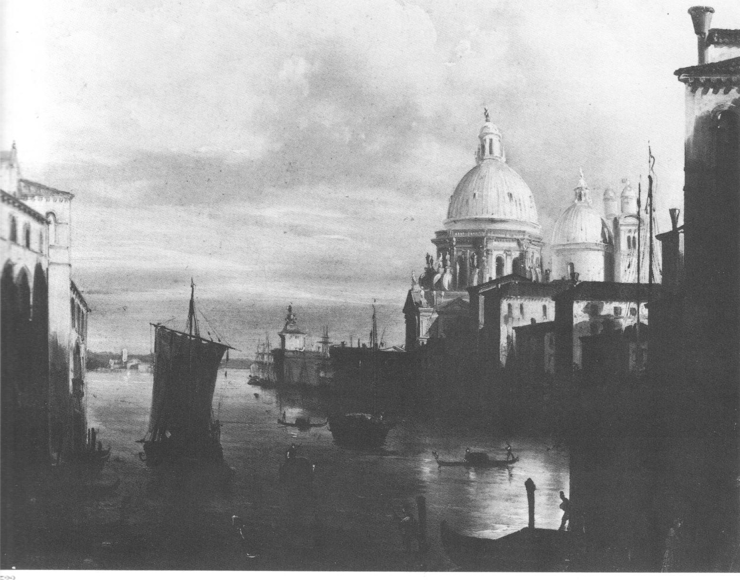 La Chiesa della Salute a Venezia, veduta della chiesa della Salute a Venezia (dipinto, opera isolata) di Moja Federico (secc. XIX/ XX)
