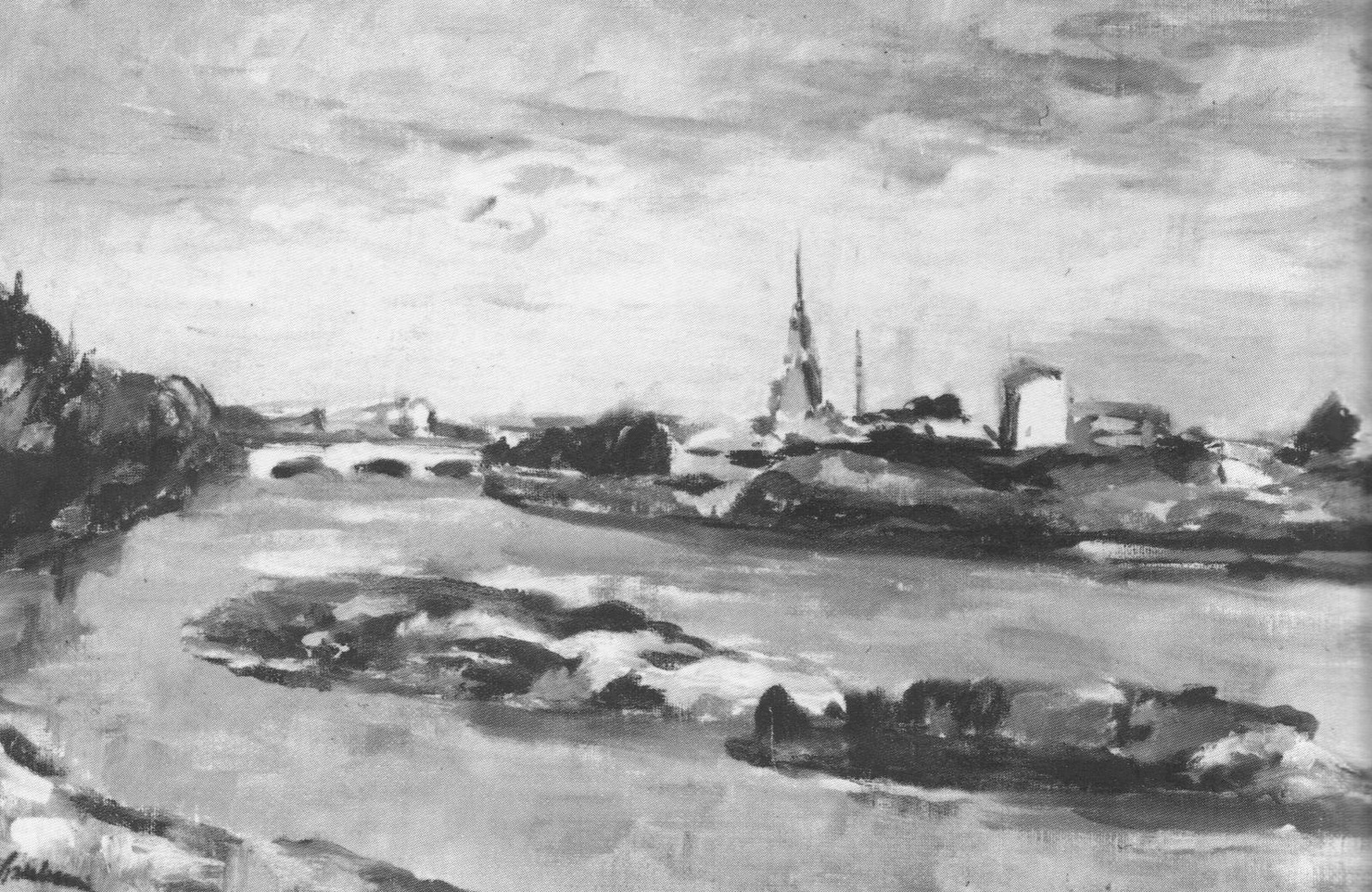 Il Po a Torino, paesaggio fluviale (dipinto, opera isolata) di Paulucci delle Roncole Enrico (sec. XX)