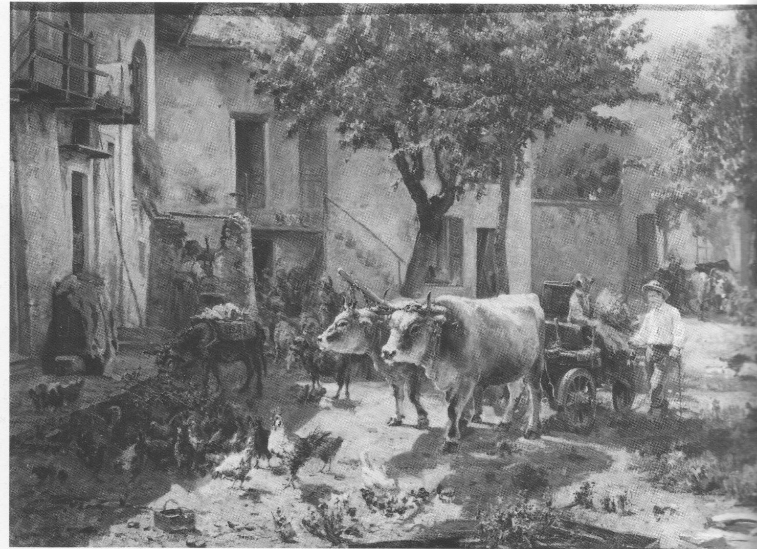 Il cortile di una fattoria, fattoria (dipinto, opera isolata) di Preda Ambrogio (sec. XIX)