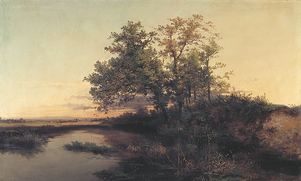 Sito alpestre, paesaggio con alberi (dipinto, opera isolata) di Ricci Guido (sec. XIX)