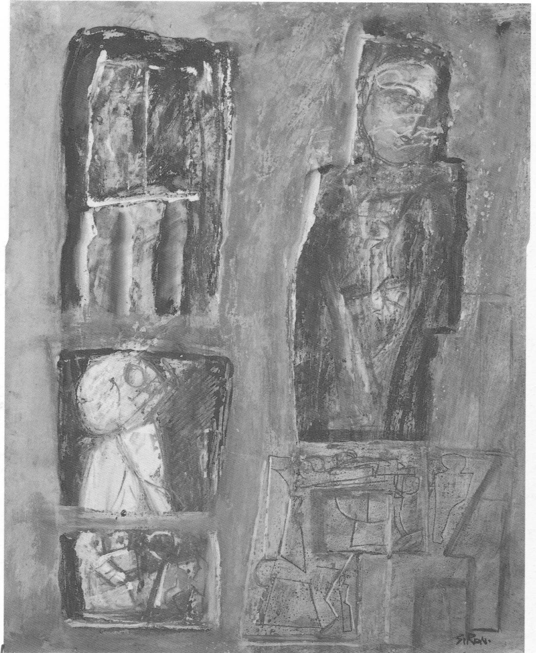 Composizione (arcaica), figure femminili panneggiate (dipinto, opera isolata) di Sironi Mario (sec. XX)