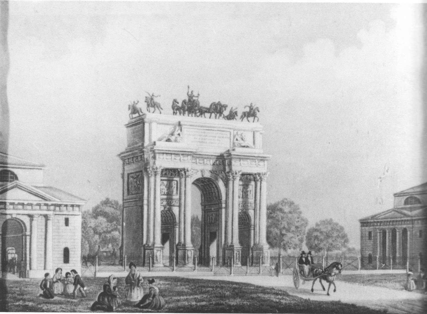 Arco della Pace a Milano, veduta dell'Arco della Pace a Milano (dipinto, opera isolata) - ambito lombardo (sec. XIX)