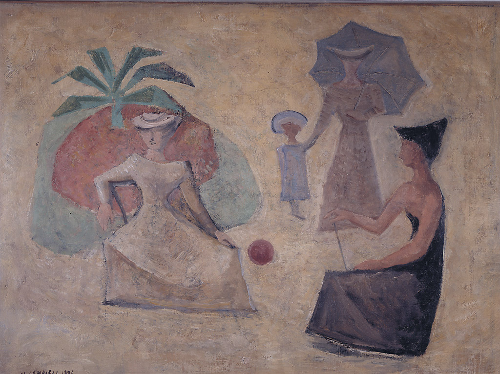 Il giardino, figure femminili con una bambina in giardino (dipinto, opera isolata) di Campigli Hilenfeld Massimo (sec. XX)