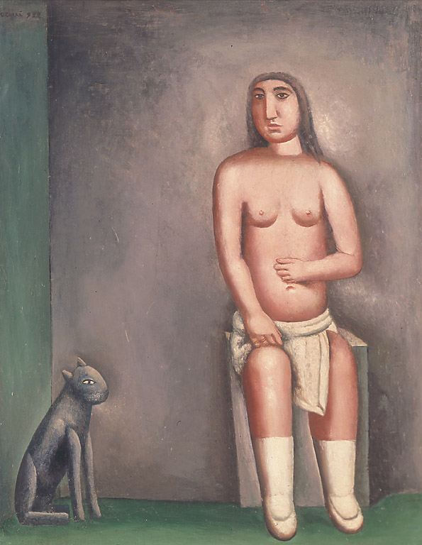 La casa dell'amore, figura femminile con gatto (dipinto, opera isolata) di Carrà Carlo (sec. XX)