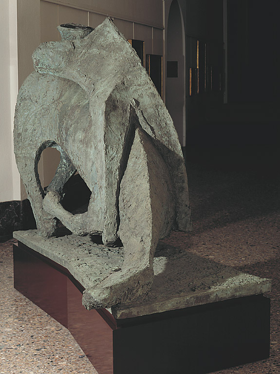 Miracolo (cavallo e cavaliere), figura a cavallo (scultura, opera isolata) di Marini Marino (sec. XX)