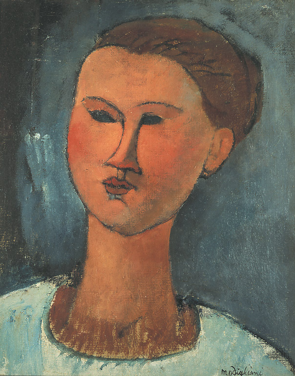 Testa di giovane donna, ritratto di donna (dipinto, opera isolata) di Modigliani Amedeo (sec. XX)