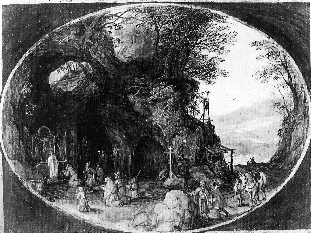 Messa in una grotta, paesaggio (dipinto, opera isolata) di De Momper Josse (attribuito) (secc. XVI/ XVII)