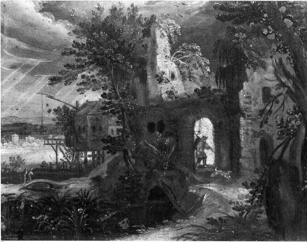 Paesaggio con casa diroccata, paesaggio con rovine (dipinto, serie) di Savery Roeland (attribuito) (sec. XVII)