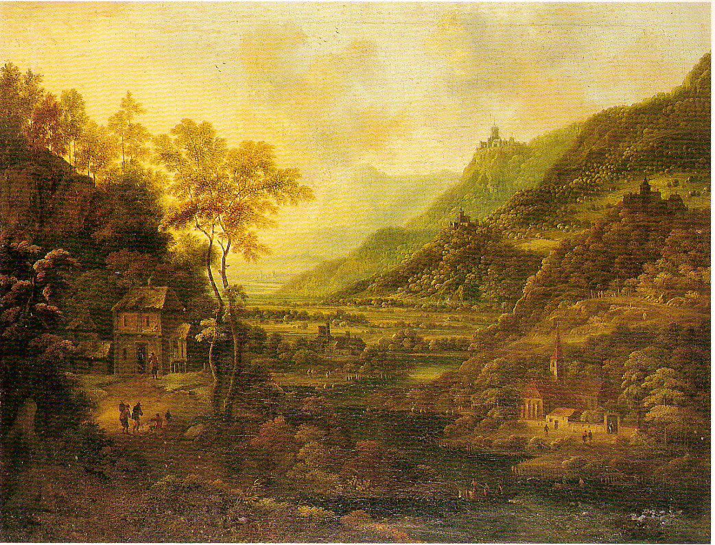 Paesaggio con montagne e case, paesaggio montano (dipinto, serie) di Griffier Jan (attribuito) (secc. XVII/ XVIII)