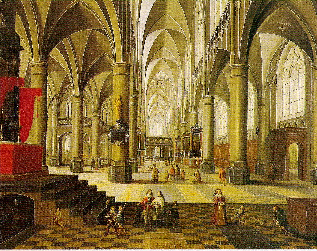 Interno di cattedrale, interno di chiesa (dipinto, opera isolata) di Neeffs Peter il Giovane detto Neeffs il Giovane (sec. XVII)