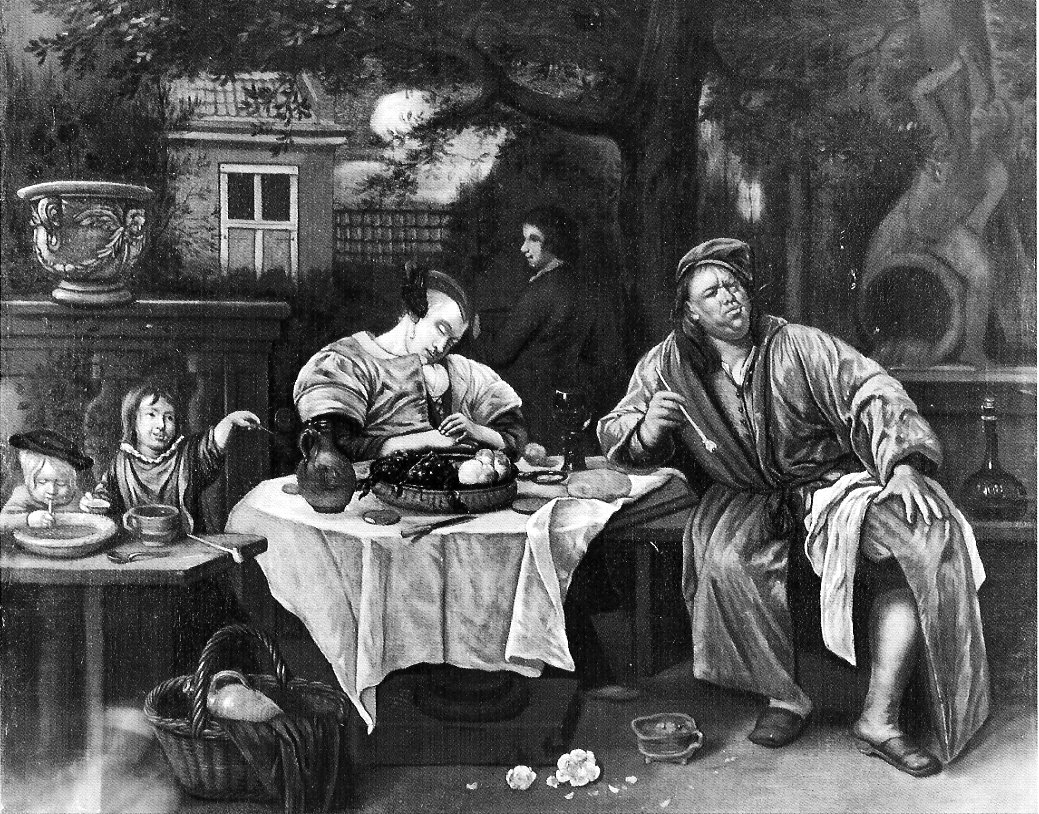 La siesta, allegoria della fugacità del Tempo (dipinto, opera isolata) di Steen Jan (attribuito) (sec. XVII)