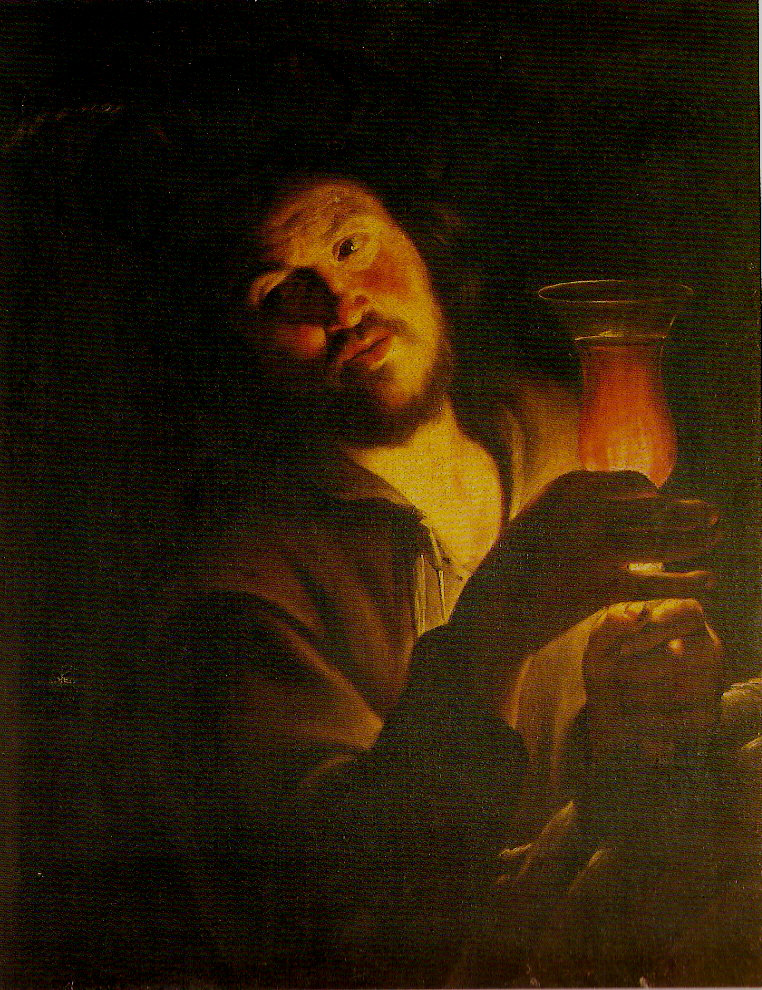 Uomo con calice e candela, figura maschile (dipinto, opera isolata) di Bigot Trophime (attribuito) (fine/inizio secc. XVI/ XVII)