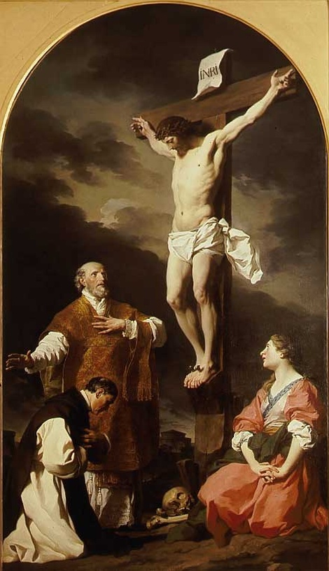 Crocifissione con la Maddalena, Sant'Eusebio e San Filippo Neri, crocifissione di cristo con Santa Maddalena, Sant'Eusebio e con San Filippo Neri (dipinto, opera isolata) di Subleyras Pierre (sec. XVIII)