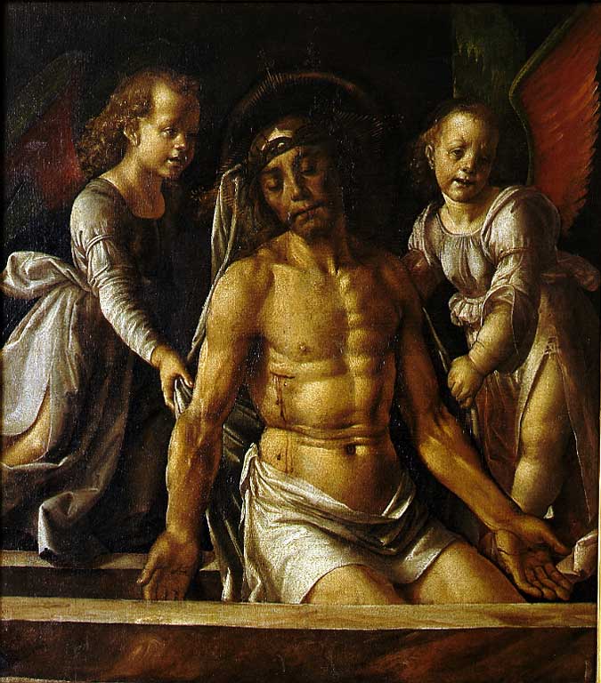 Pietà con due angeli, Cristo compianto dagli angeli (dipinto, opera isolata) di Berruguete Pedro (attribuito) (sec. XV)