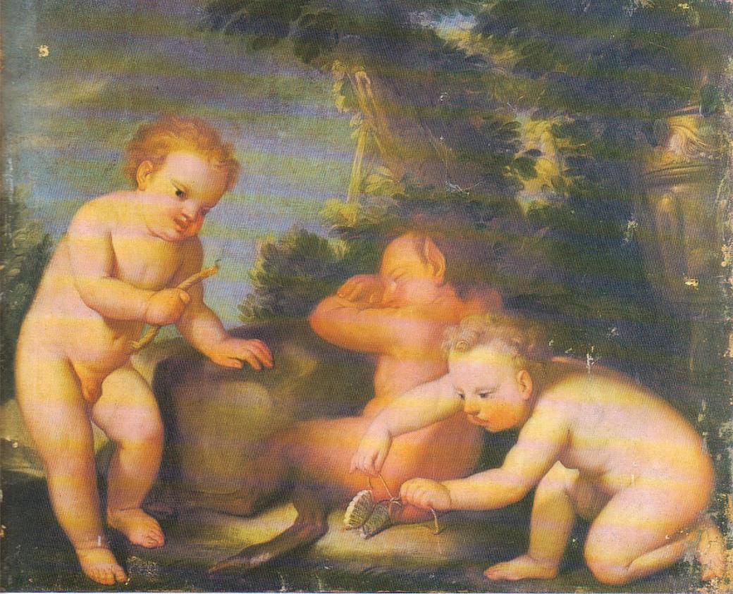 Scherzo di putti, amorini che giocano (dipinto, opera isolata) di Lazzarini Gregorio (sec. XVIII)