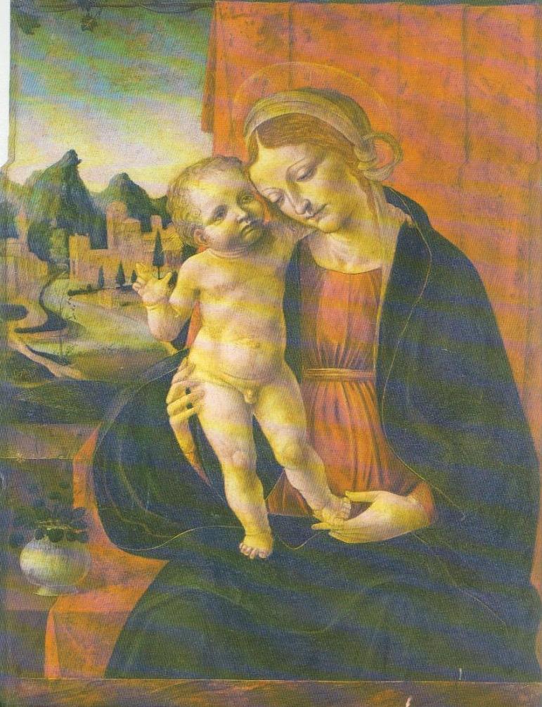 Madonna col Bambino e sfondo di paesaggio, Madonna con Bambino e paesaggio con architetture (dipinto, opera isolata) - ambito lombardo (sec. XVI)