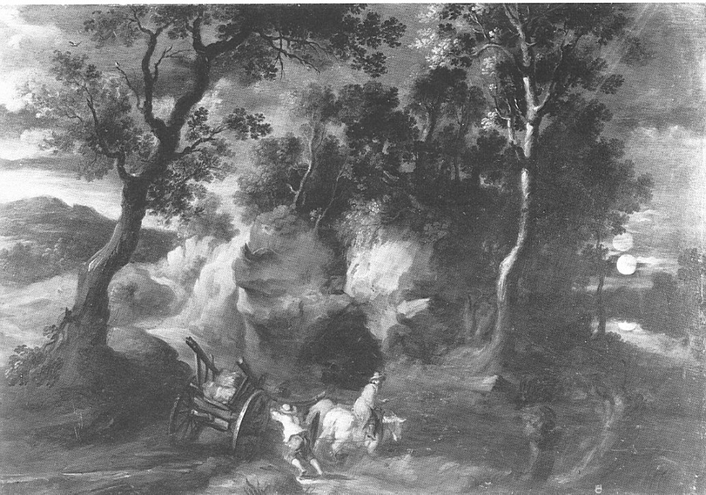 La carretta affondata, paesaggio fluviale con carro (dipinto, opera isolata) di Rubens Pieter Paul (maniera) (sec. XVII)