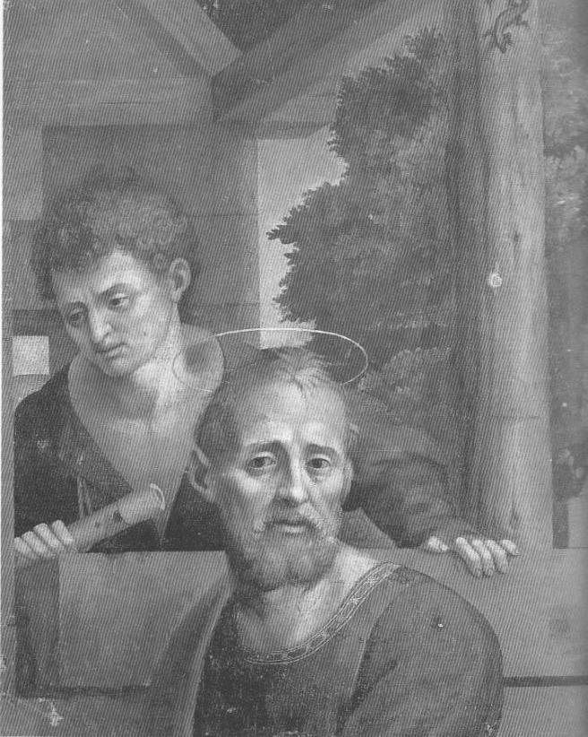 San Giuseppe e un pastore, adorazione di Gesù Bambino (pala d'altare, frammento) di Ezechia da Vezzano detto Zacchia il Vecchio (sec. XVI)