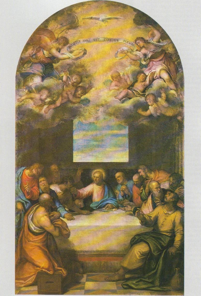 L'istituzione dell'Eucarestia, istituzione dell'Eucarestia (pala d'altare, opera isolata) di Zelotti Battista (attribuito) (sec. XVI)
