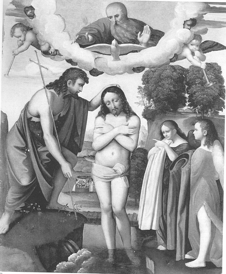 Il Battesimo di Gesù, battesimo di Cristo (dipinto, opera isolata) - ambito lombardo (inizio sec. XVI)