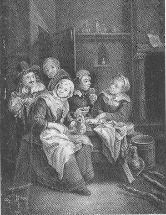 Scena di genere, interno con figure (dipinto, opera isolata) - ambito olandese (?) (sec. XVII)