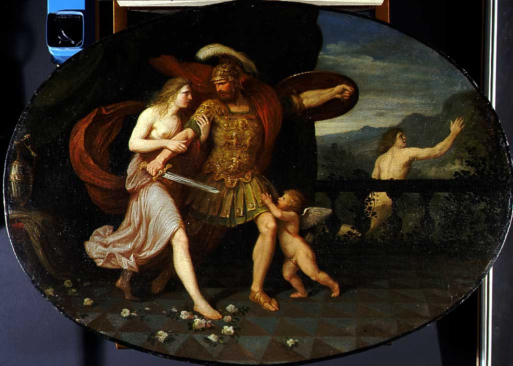 L'ira Marte trattenuto da Venere, Marte insegue Adone (dipinto, opera isolata) di Appiani Andrea (sec. XVIII)