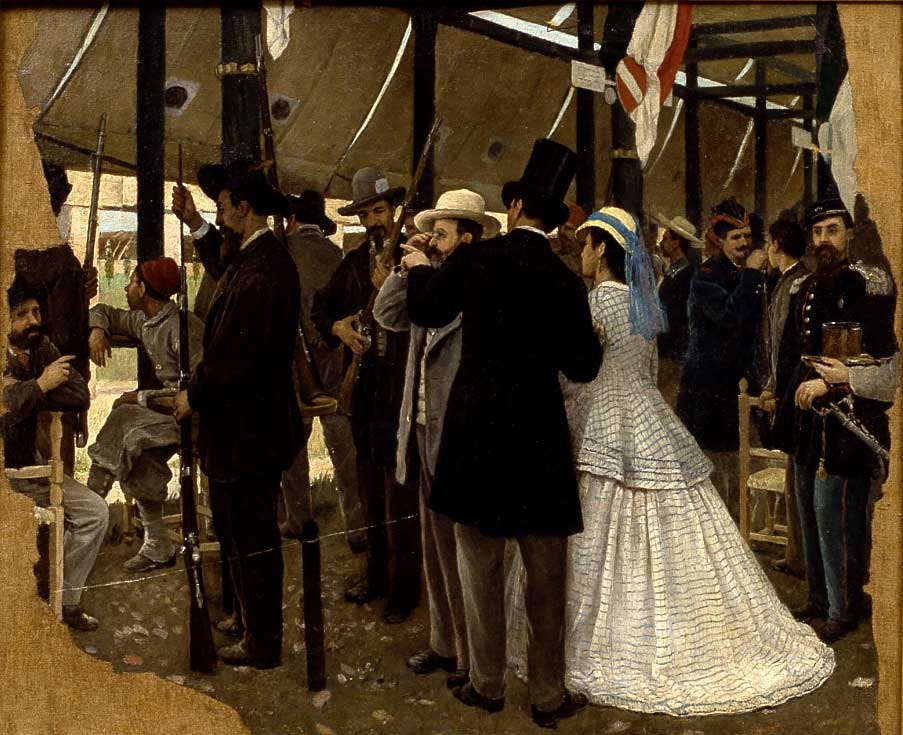 Il terzo Concorso Nazionale di tiro in Firenze (dipinto, opera isolata) di Estienne Giovanni (attribuito) (sec. XIX)