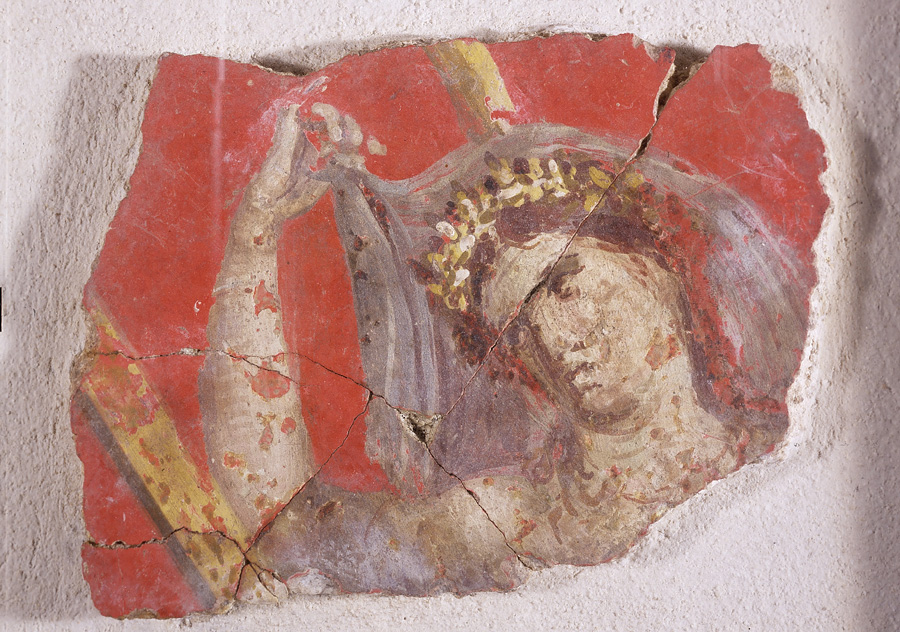 figura femminile (dipinto, frammento) - manifattura romana (sec. I)