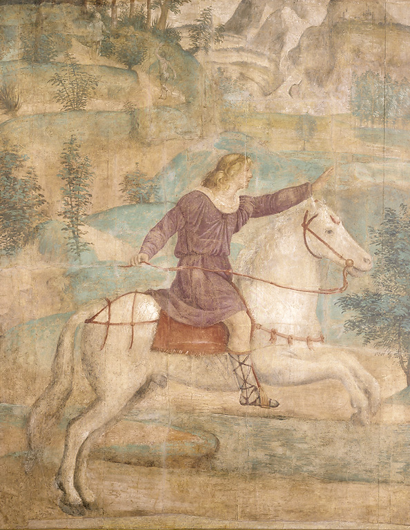 Apollo (?) o Teseo a cavallo (?), giovane a cavallo (dipinto, ciclo) di Luini Bernardino (primo quarto sec. XVI)
