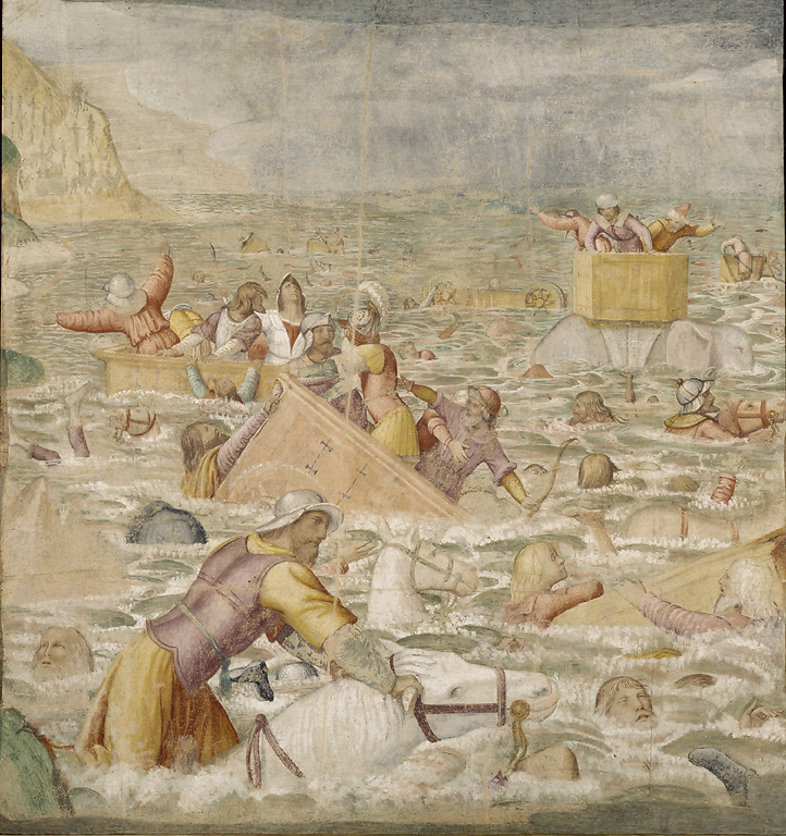L'esercito egiziano sommerso dal Mar Rosso, passaggio del mar Rosso (dipinto, ciclo) di Luini Bernardino (primo quarto sec. XVI)