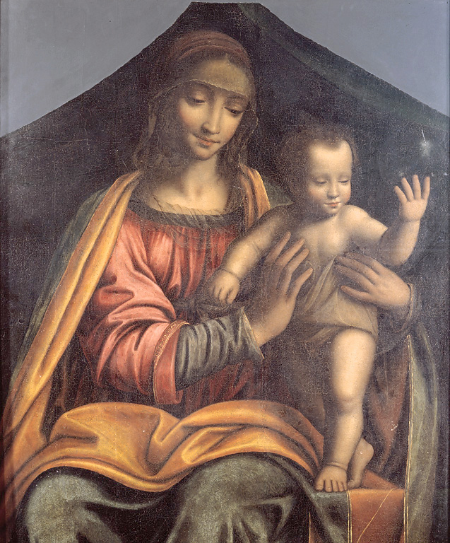 Madonna col Bambino, Madonna in trono con Bambino (dipinto, frammento) - ambito lombardo (fine/inizio secc. XVIII/ XIX)