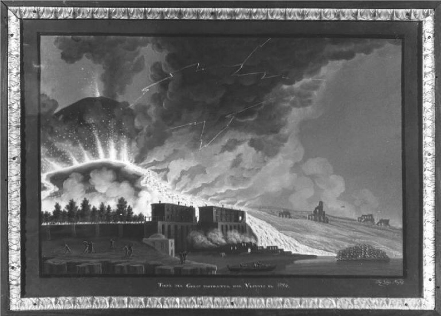 vesuvio distrugge torre del greco nel 1794 (dipinto, opera isolata) di Glay Giorgio (sec. XIX)