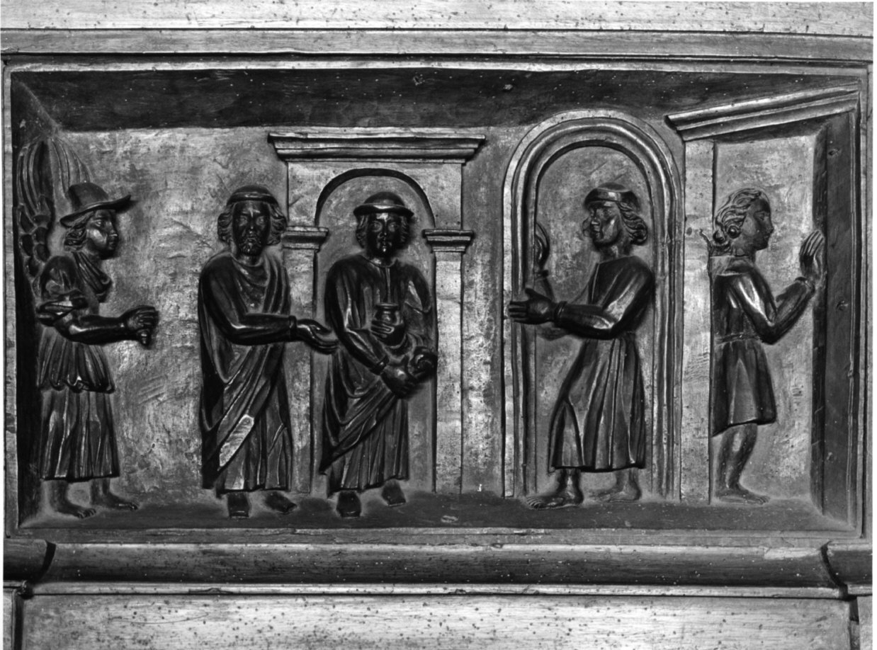 Tobia e il padre offrono doni all'angelo (?) (rilievo, elemento d'insieme) - bottega lombarda (sec. XVII)