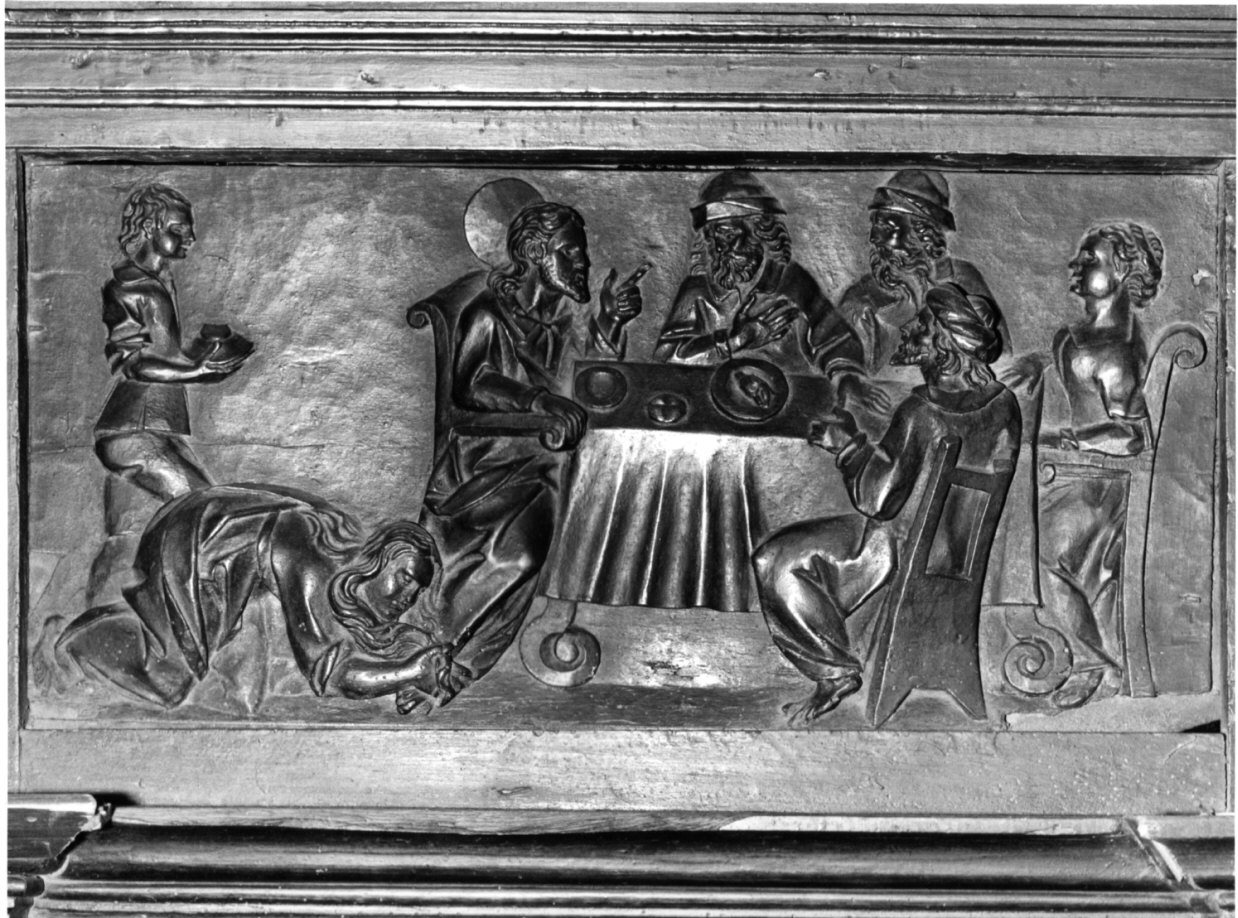 Santa Maria Maddalena unge i piedi di Cristo (rilievo, elemento d'insieme) - bottega lombarda (sec. XVII)